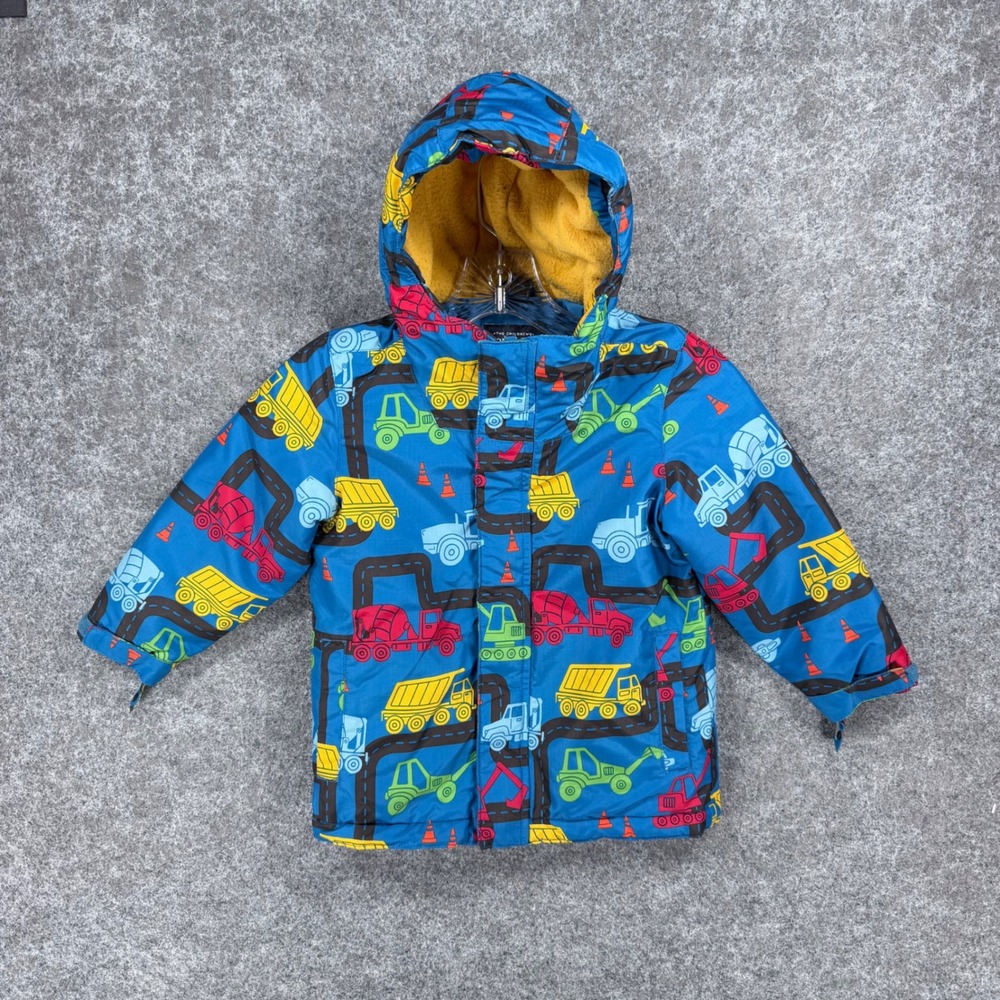 The Children's Place Kids 4T Blue Construction Trucks Hooded Puffer Winter Coat